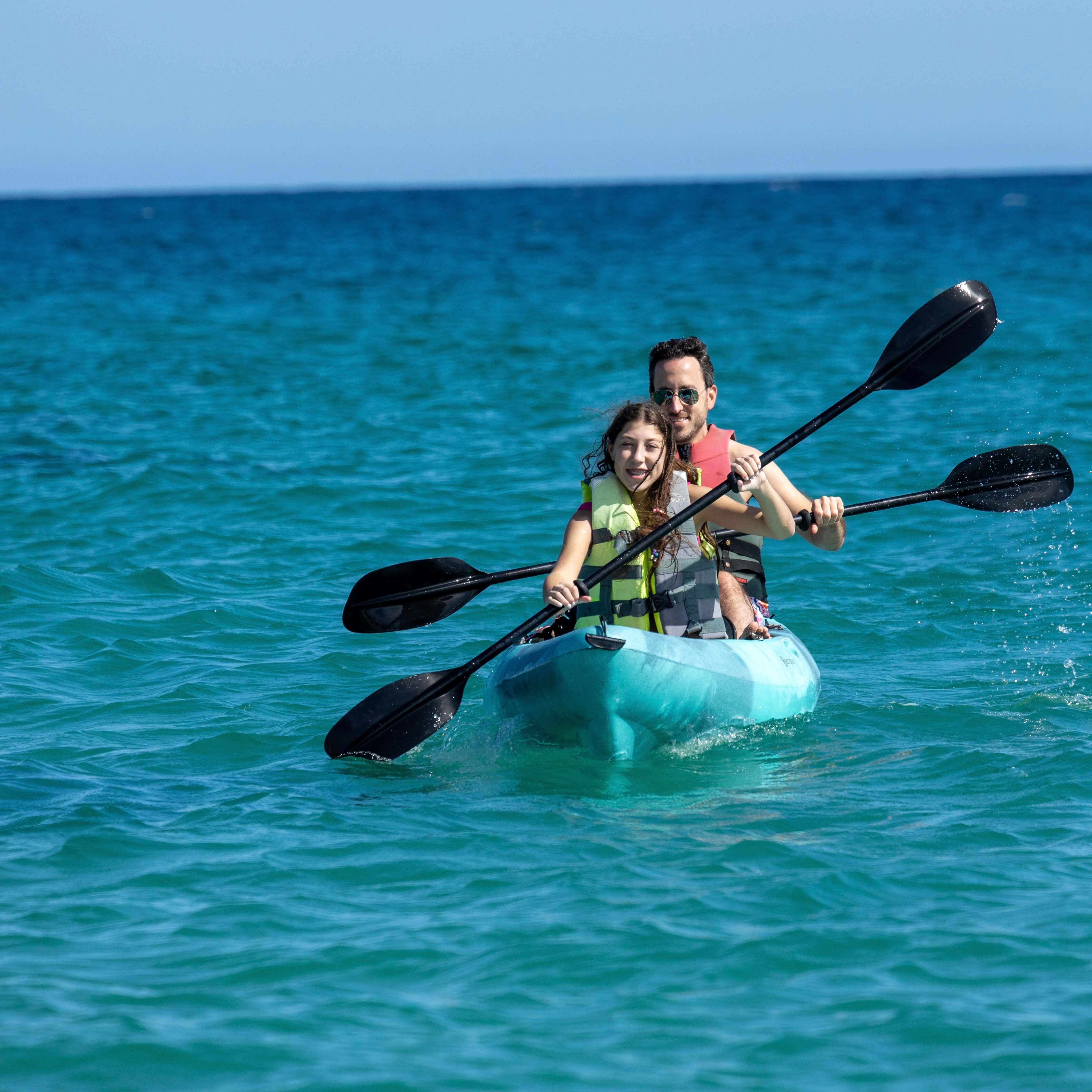 Father and daughter on kayak - Beach Pass Wild Bay