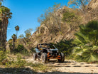 Can-Am Maverick UTV on a sandy desert canyon trail with palms at Wild Canyon Adventures in Los Cabos