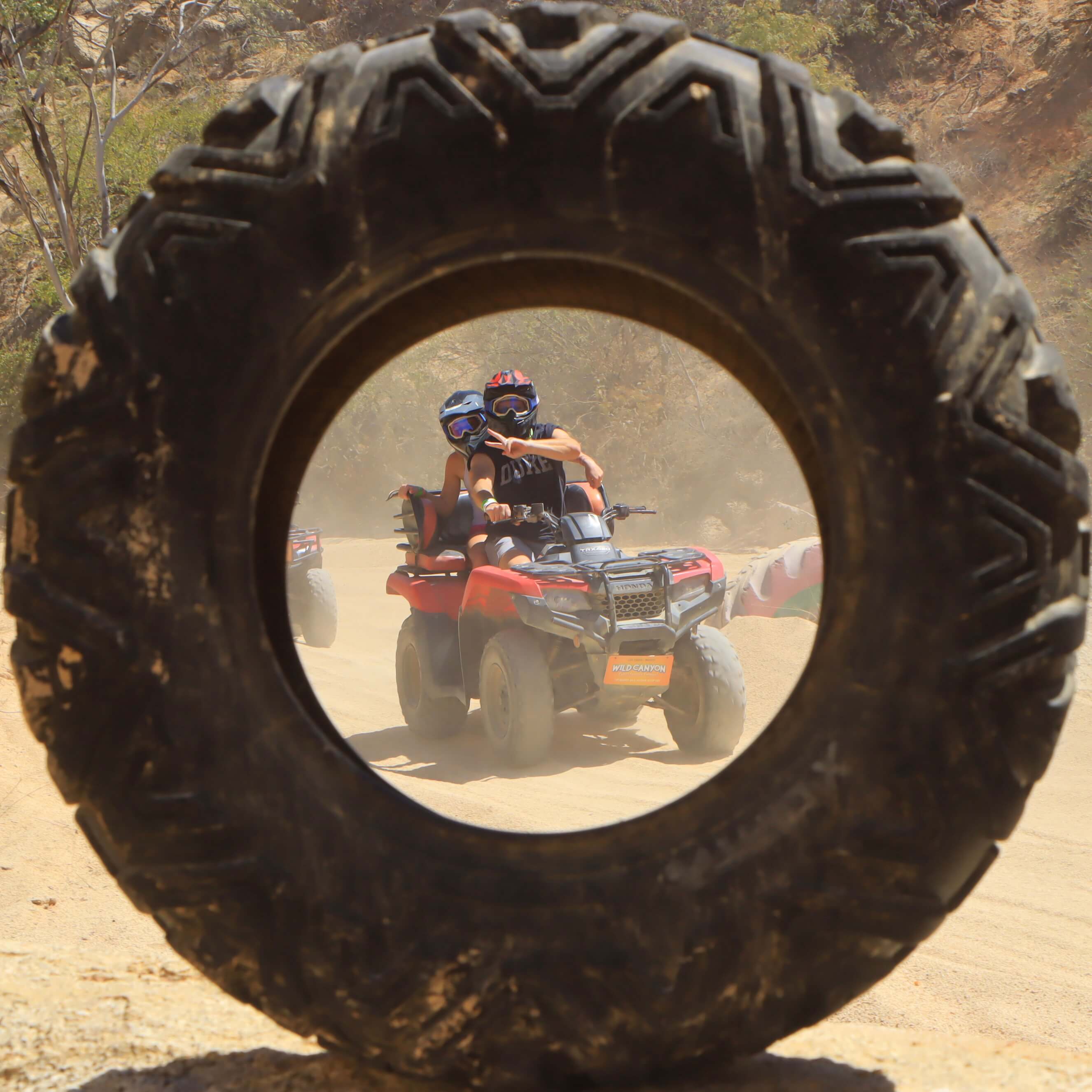 Atv seen across a tire hole - Wild Canyon Park Pas